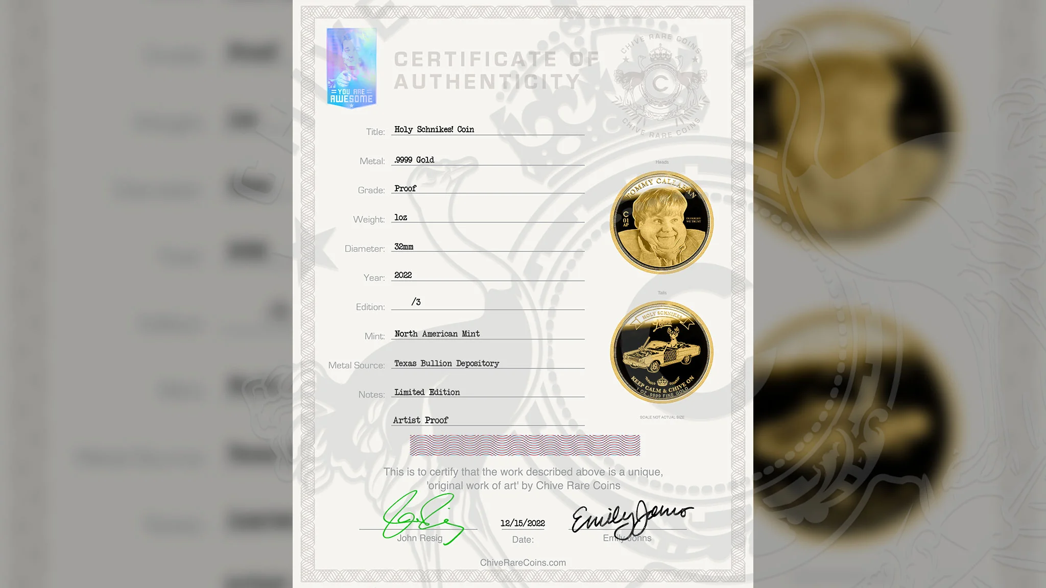 AP Tommy Boy Gold Coin 1 oz - Image 3