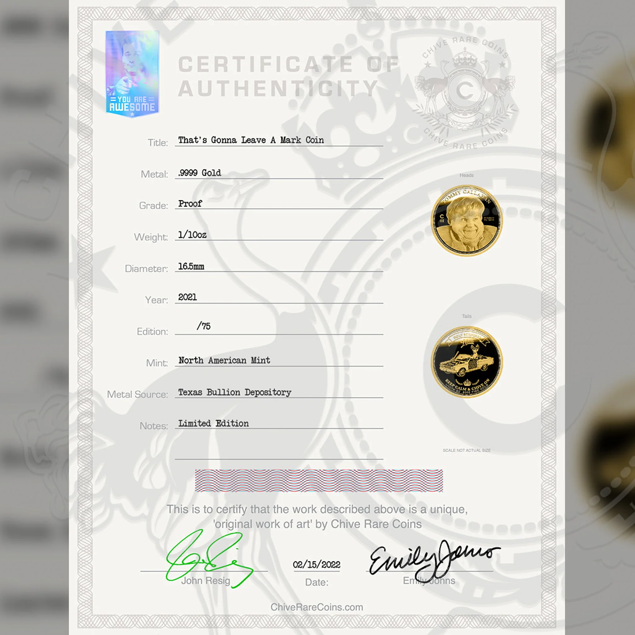 That's Gonna Leave A Mark Gold Coin 1/10 oz - Image 3